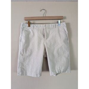 Banana Republic Womens Tan White Seersucker Striped Shorts Sz 6 Preppy Vacation